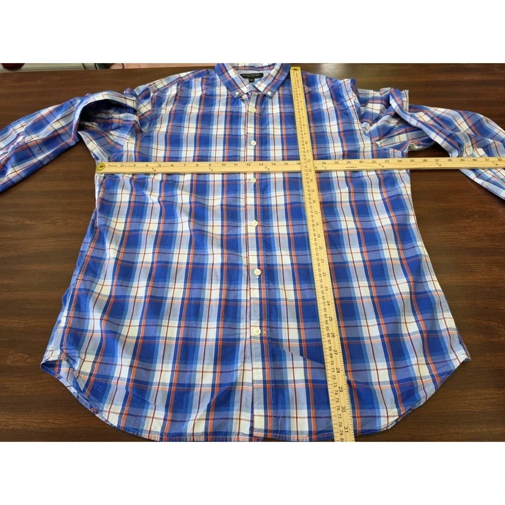 Banana Republic Soft Wash Plaid Shirt Mens XL Blue Orange Button Front Cotton